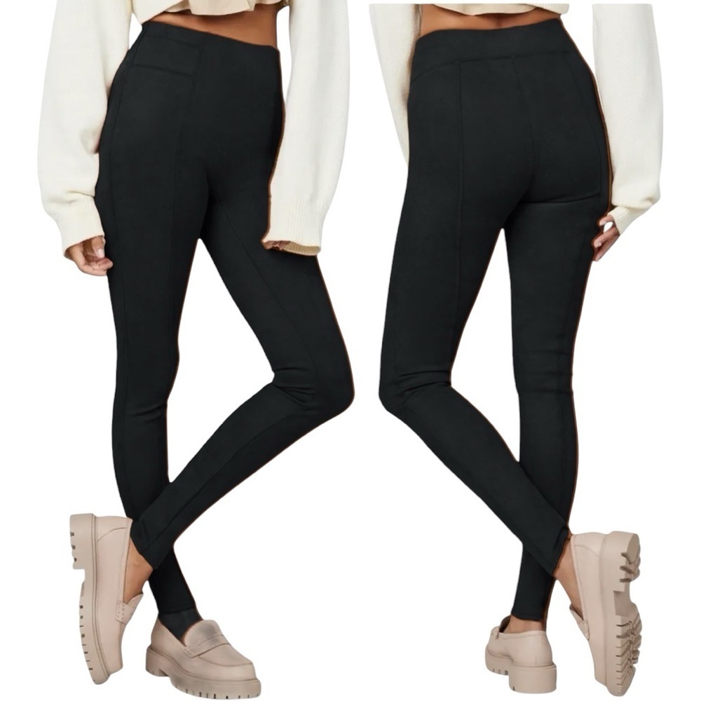 Spanx Black Faux Suede Leggings High Waisted Medium